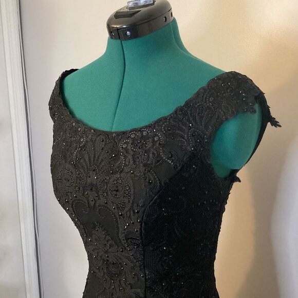 Mon Cheri Black Sparkle Evening Gown Prom Dress Mermaid Skirt with Train Size 4 - Picture 7 of 16